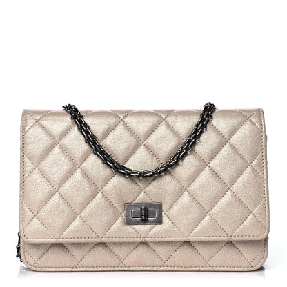 Chanel Metallic Sheepskin Quilted Reissue Wallet On Chain WOC Beige 1 of 13