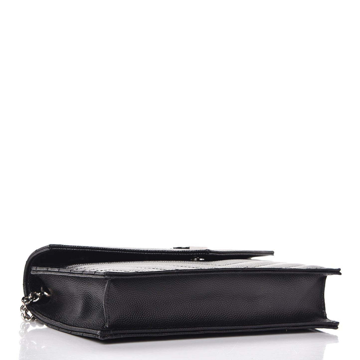 Grain De Poudre Matelasse Chevron Monogram Envelope Chain Wallet Black