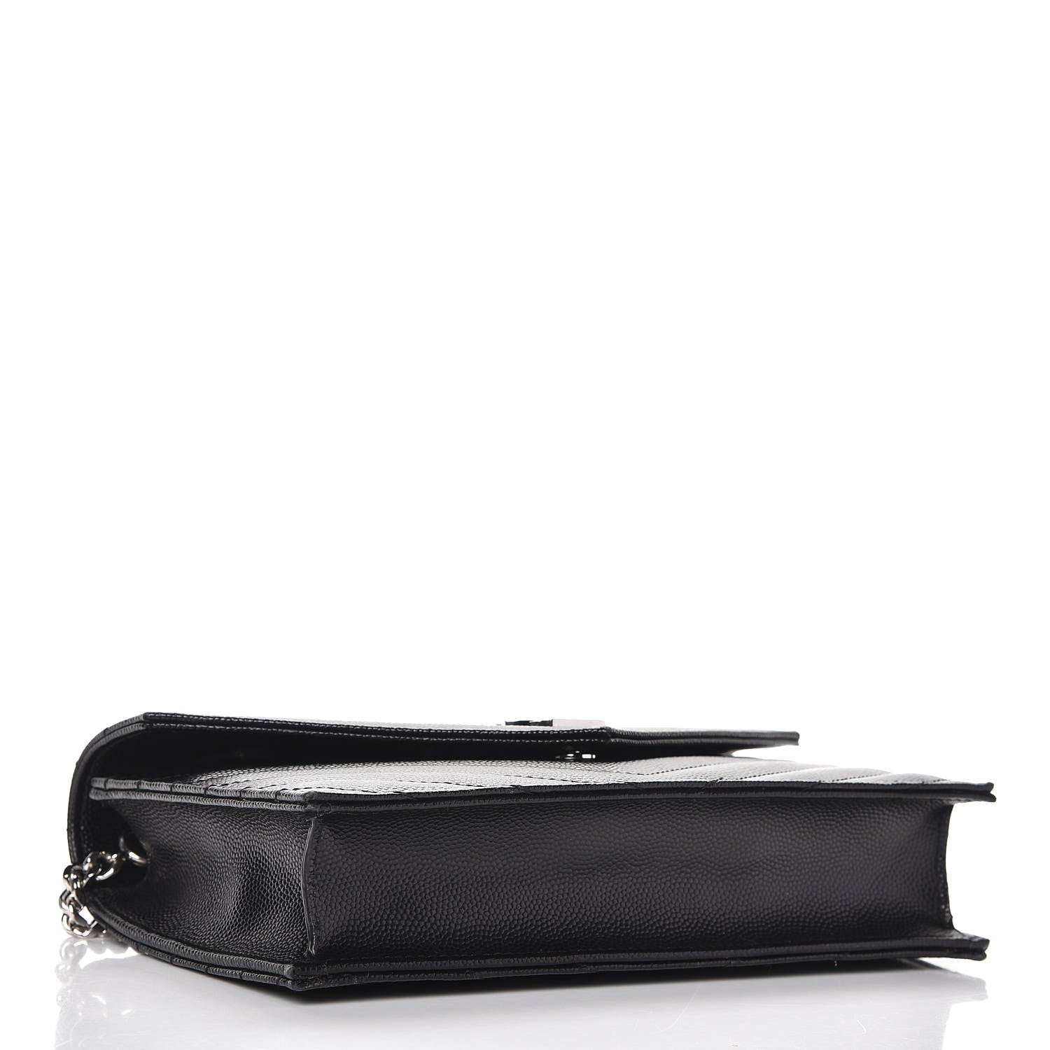 Saint Laurent Grain De Poudre Matelasse Chevron Monogram Envelope Chain Wallet Black 4 of 8