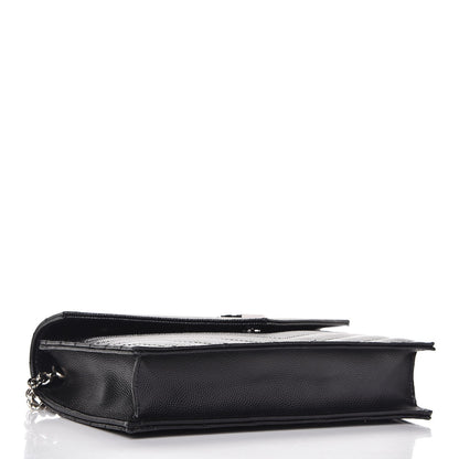 Saint Laurent Grain De Poudre Matelasse Chevron Monogram Envelope Chain Wallet Black 4 of 8