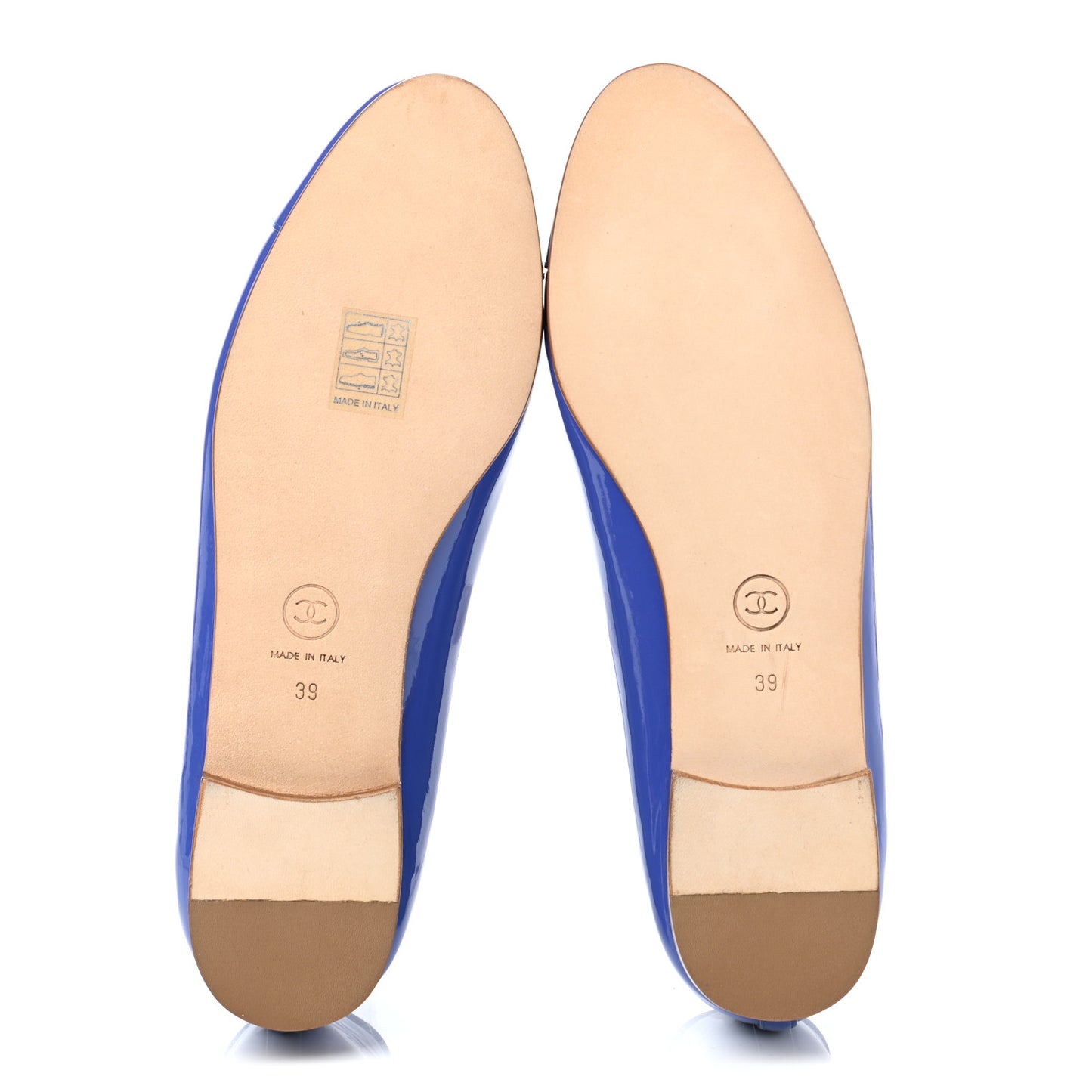 Patent Calfskin CC Cap Toe Ballerina Flats 39 Blue
