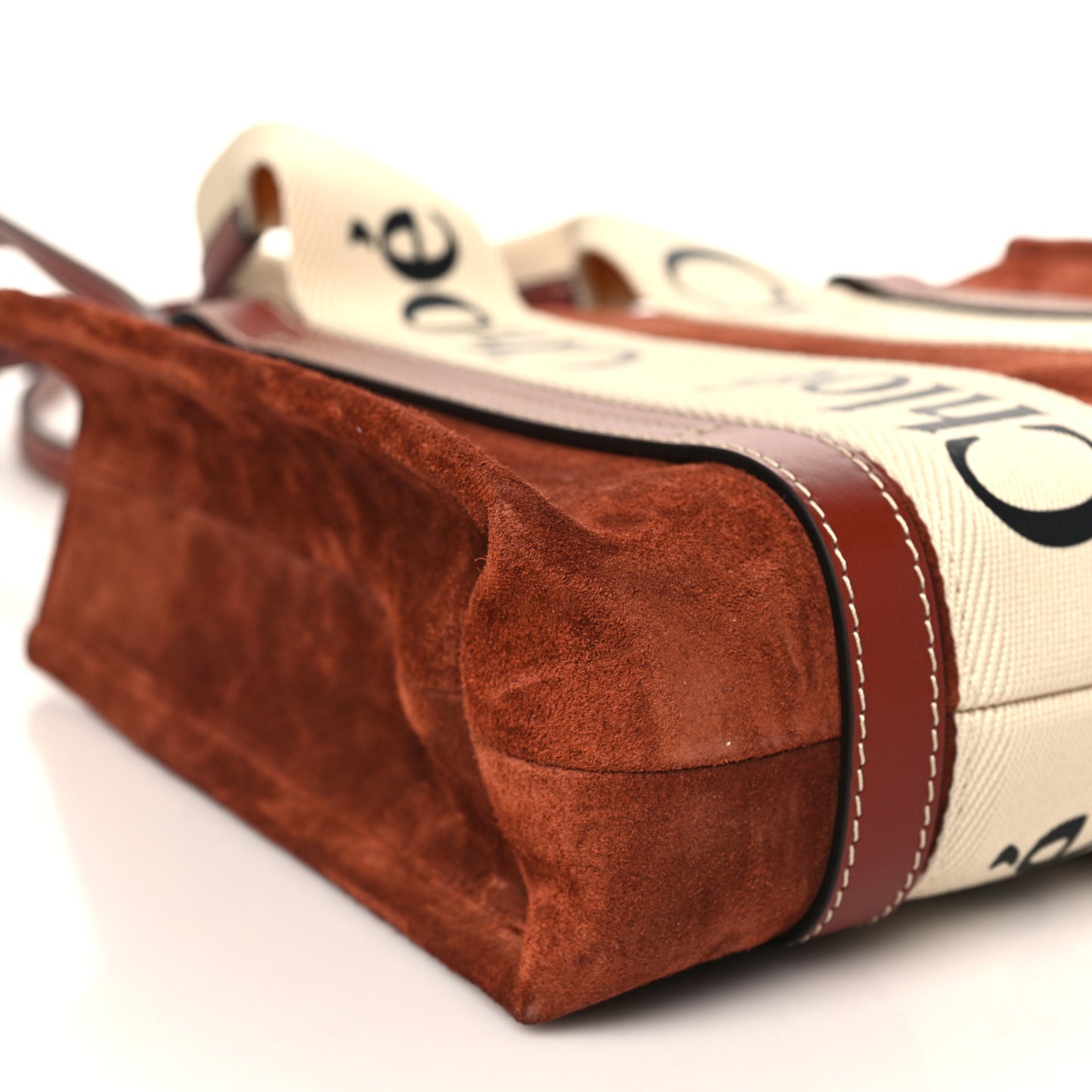 Suede Calfskin Small Woody Ribbon Tote Sepia Brown