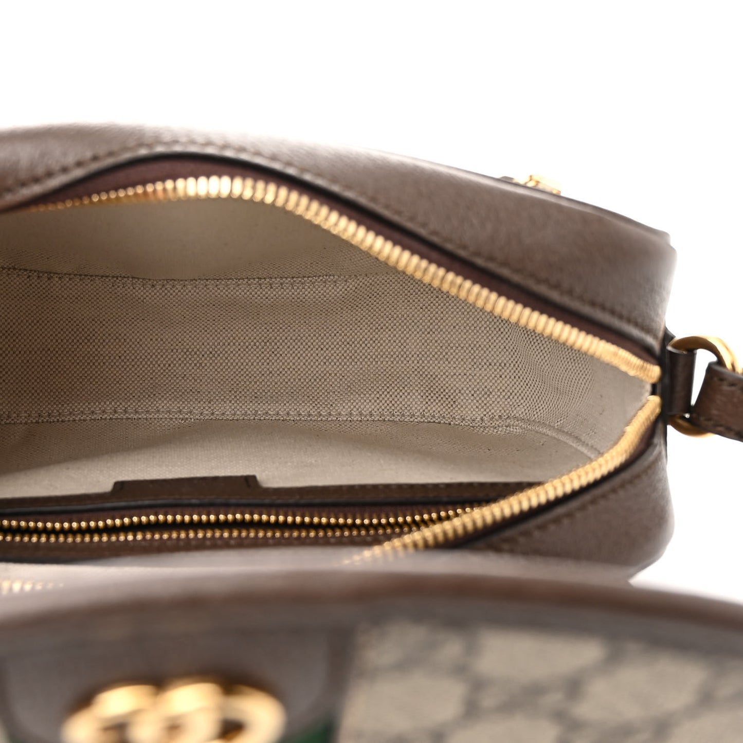 GG Supreme Monogram Textured Dollar Calfskin Web Studded Mini Ophidia Flap Shoulder Bag Beige Ebony New Acero