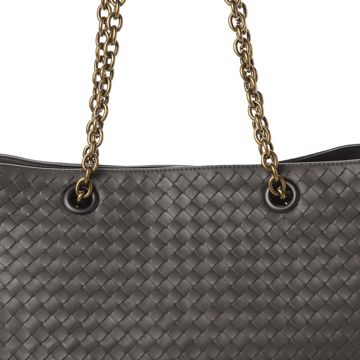 Nappa Intrecciato Large Classic Chain Strap Tote Light Grey