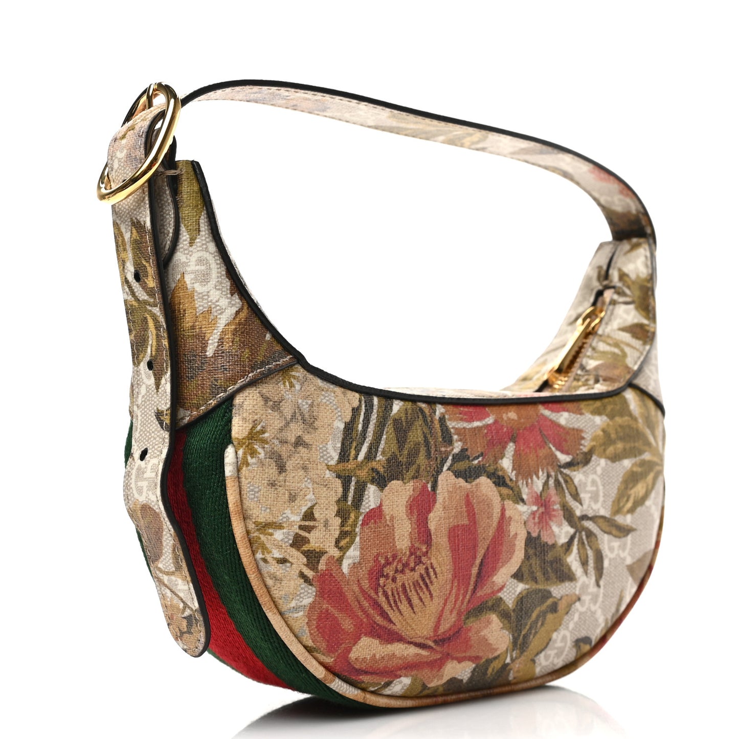 GG Supreme Monogram Water Flora Web Mini Ophidia Half Moon Hobo Beige White Multicolor