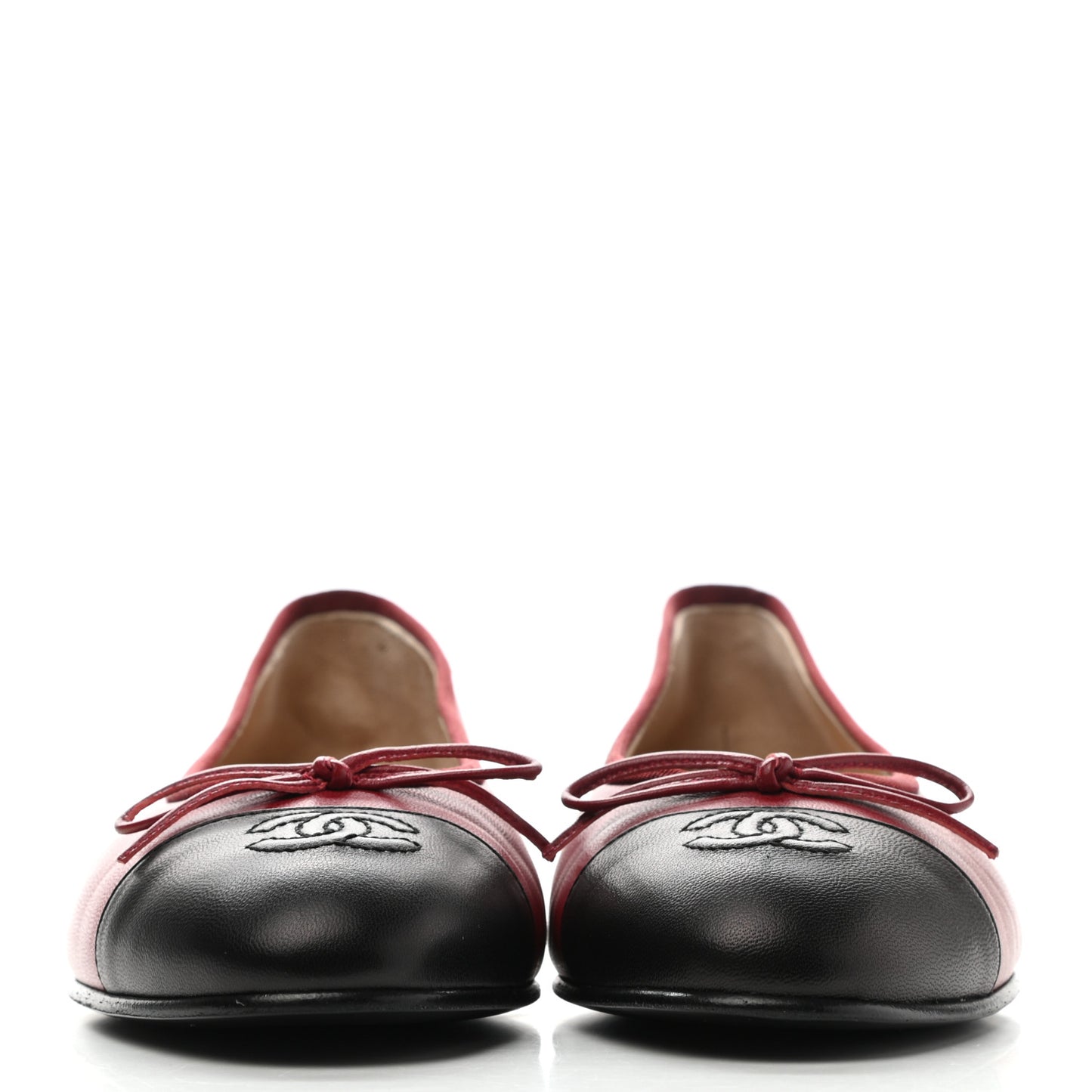 Lambskin CC Cap Toe Ballerina Flats 39 Red Black