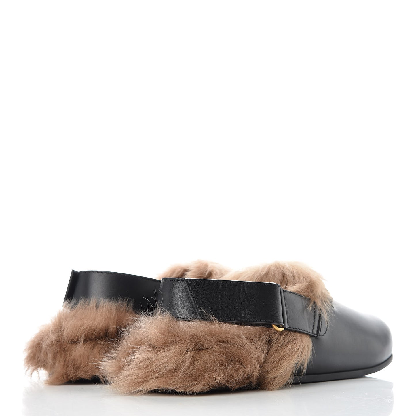 Calfskin Fur Mens Horsebit River Slingback Slippers 6 Black