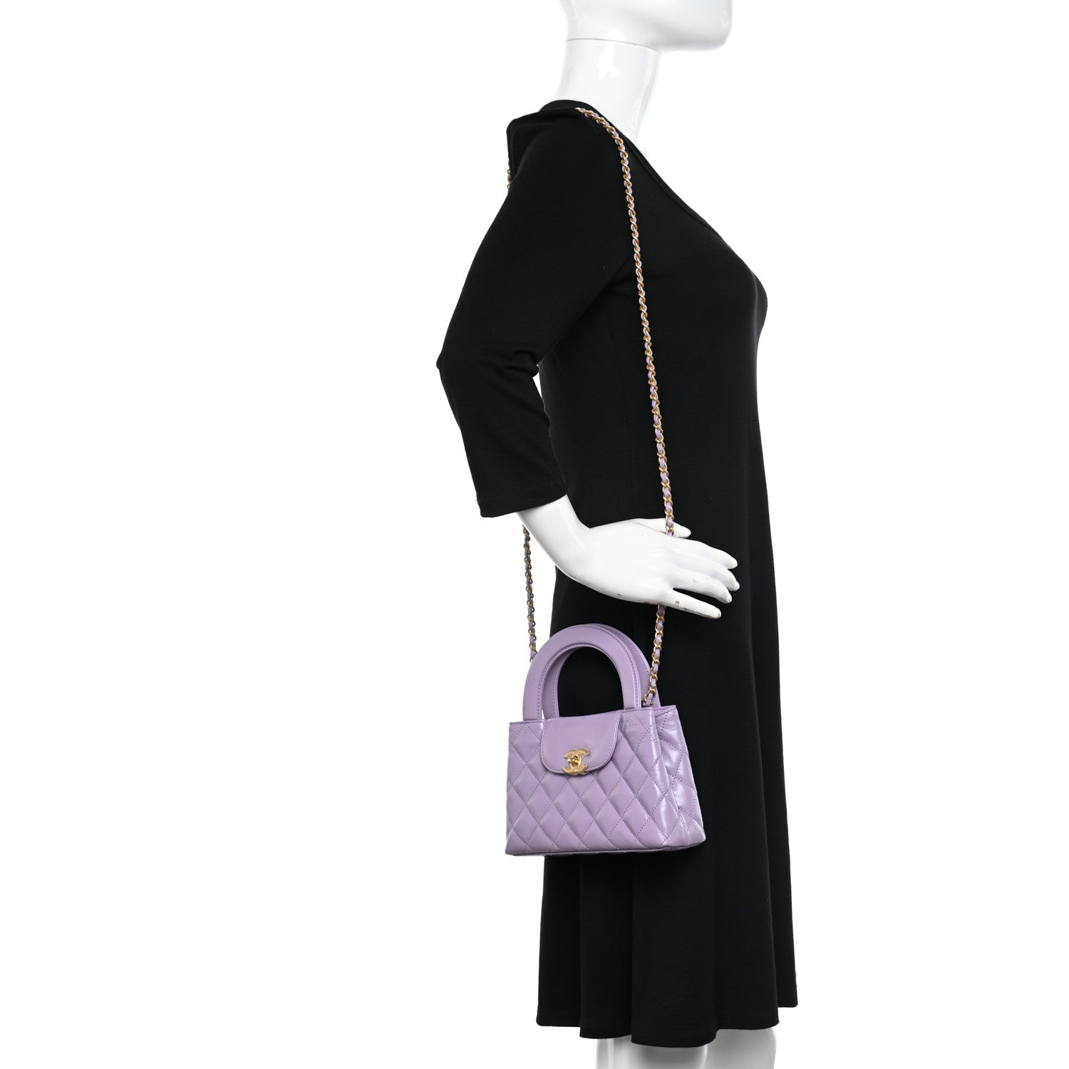 Chanel Shiny Aged Calfskin Quilted Nano Kelly Shopper Lilac 2 of 10