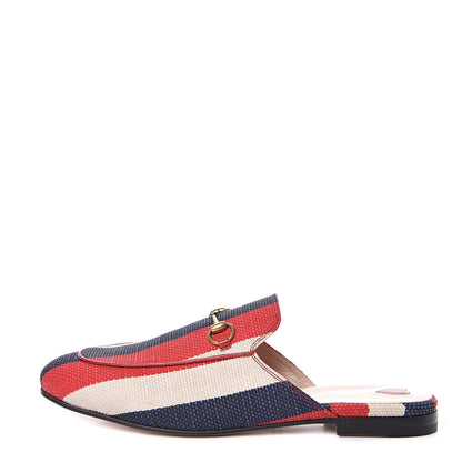 Gucci Canvas Sylvie Stripe Womens Princetown Slippers 40 Mystic White Hibiscus Red Maritime 1 of 9