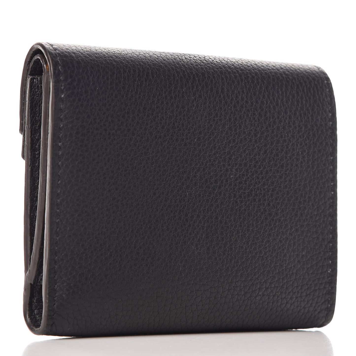 Grained Calfskin Monogram Double V Compact Wallet Black
