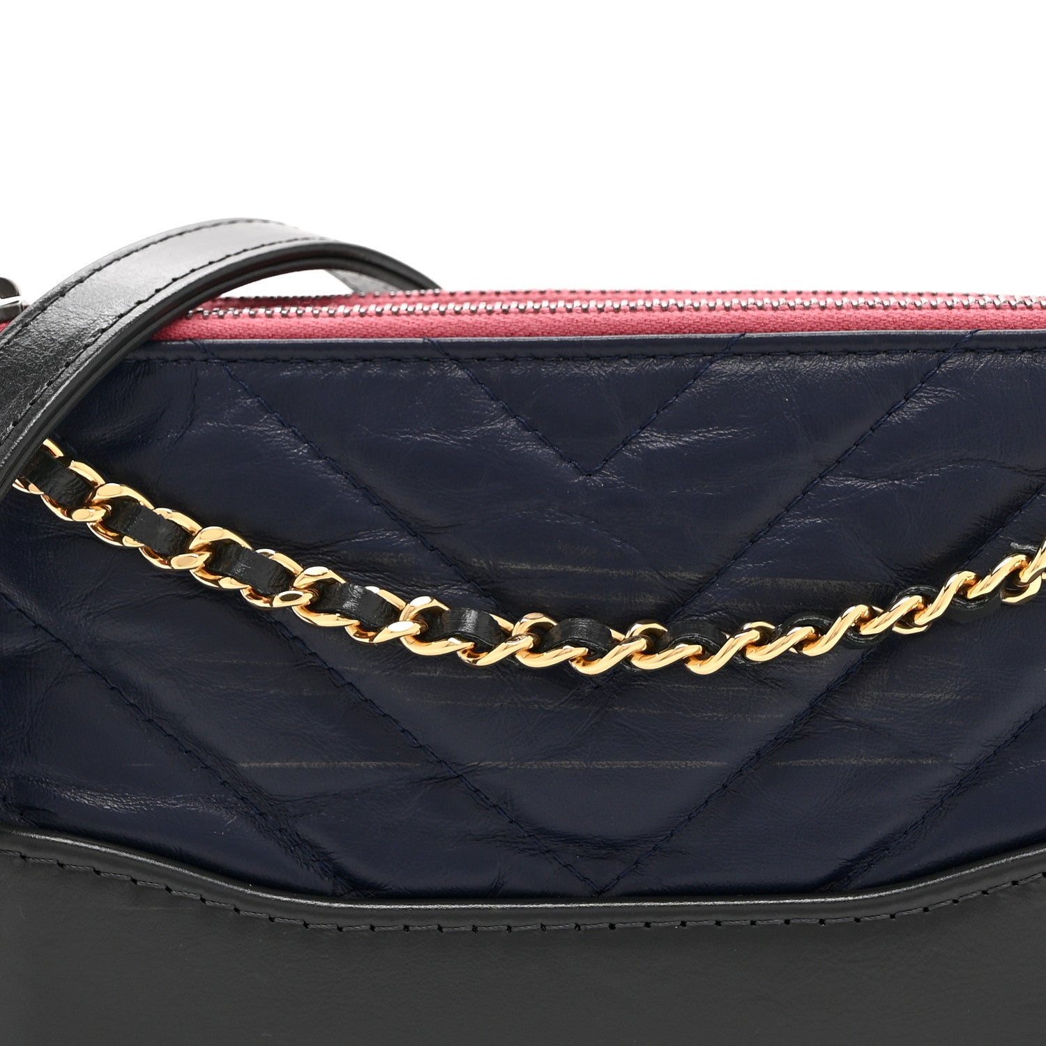 Chanel Aged Calfskin Chevron Quilted Small Gabrielle Clutch With Chain  Navy Black Pink 11 of 13