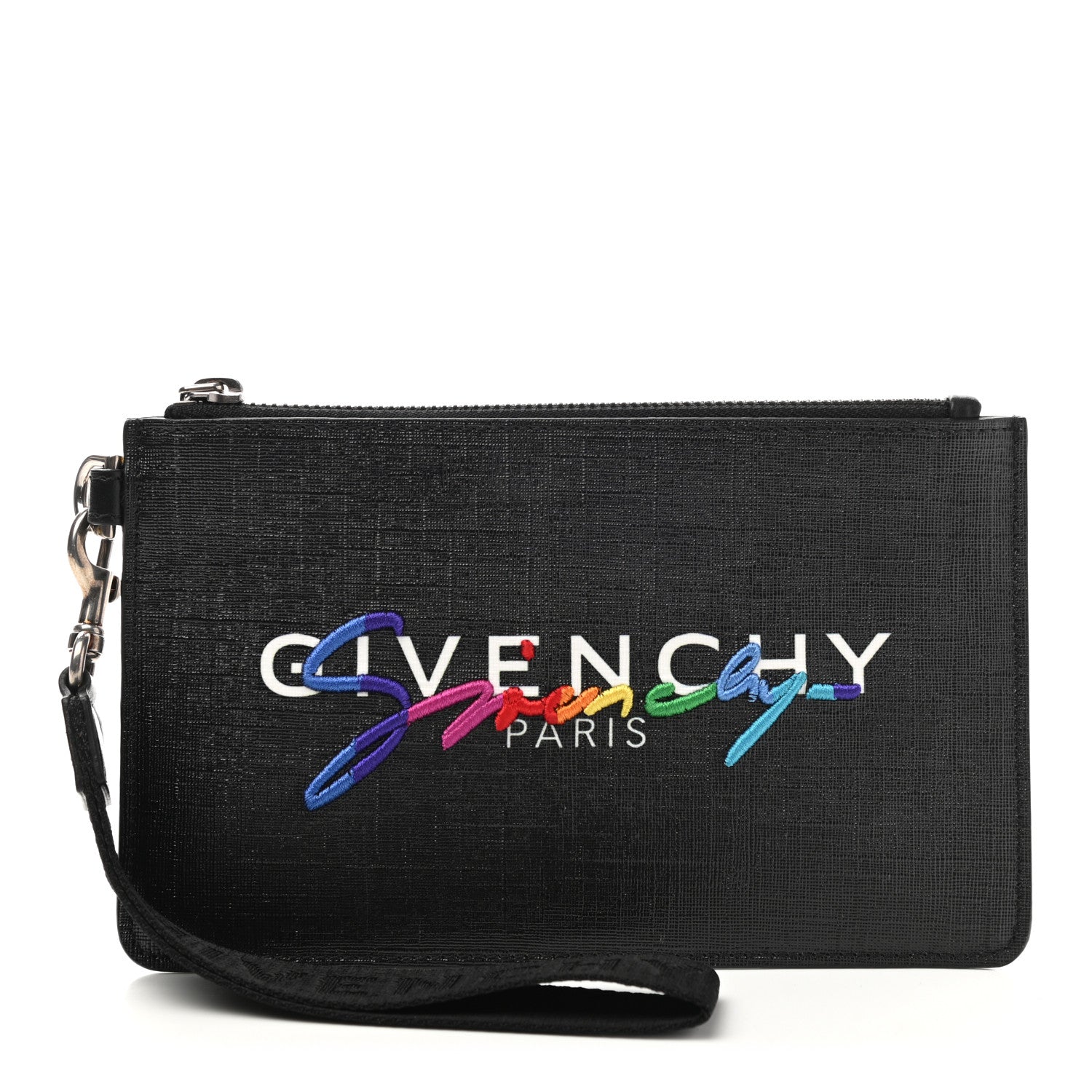 Givenchy Coated Canvas Rainbow Logo Zip Pouch Black 1 of 7