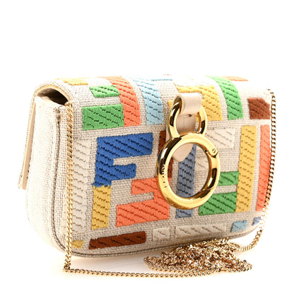 Fendi Kuban Canvas FF Embroidered Nano Baguette Charm Grezzo Multicolor 3 of 9