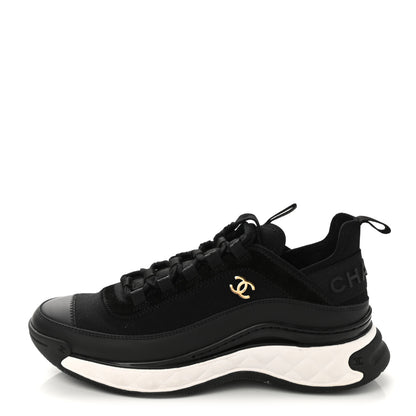 Chanel Velvet Calfskin Mixed Fibers CC Sneakers 37.5 Black 1 of 9