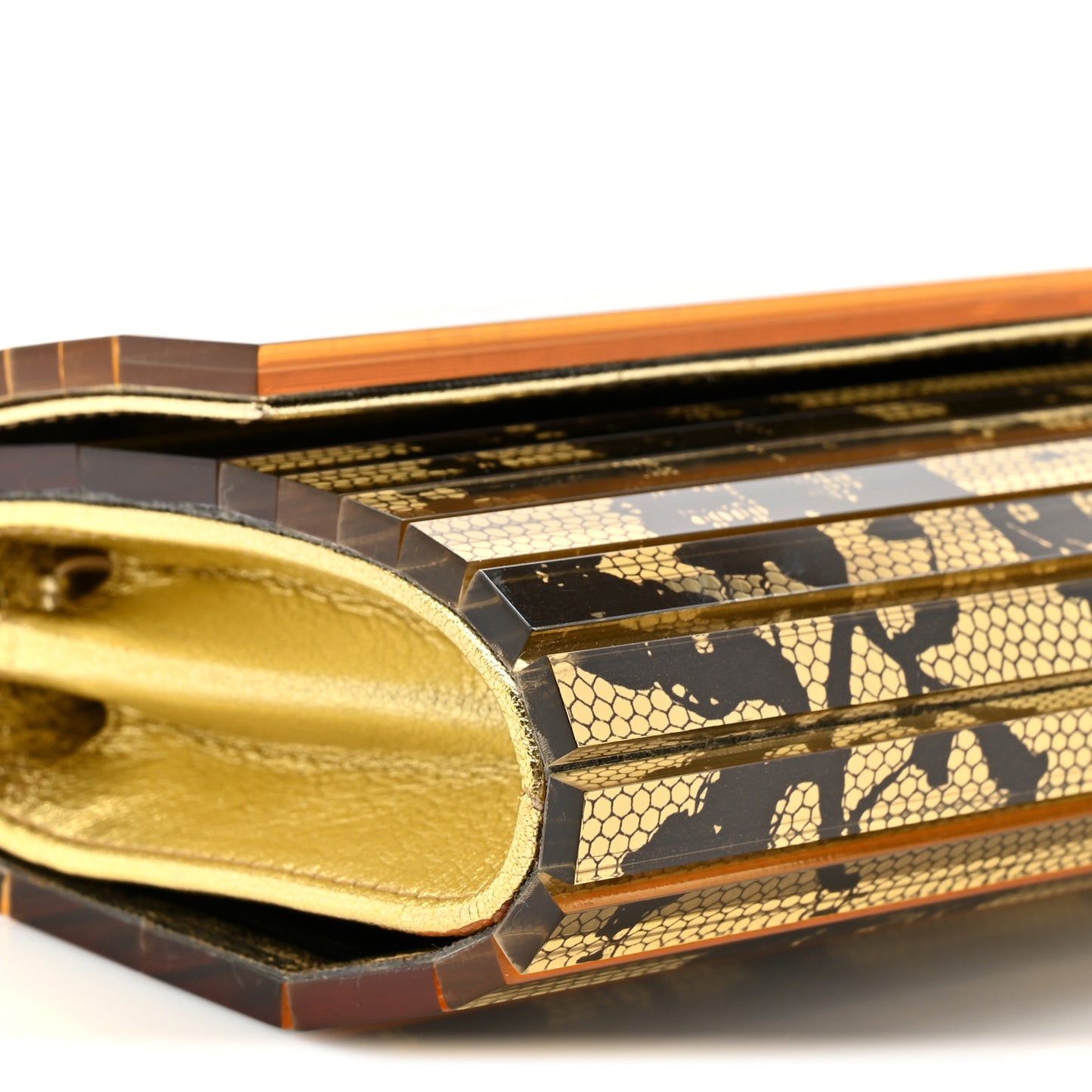 Acrylic Lace Sweetie Clutch Gold Black