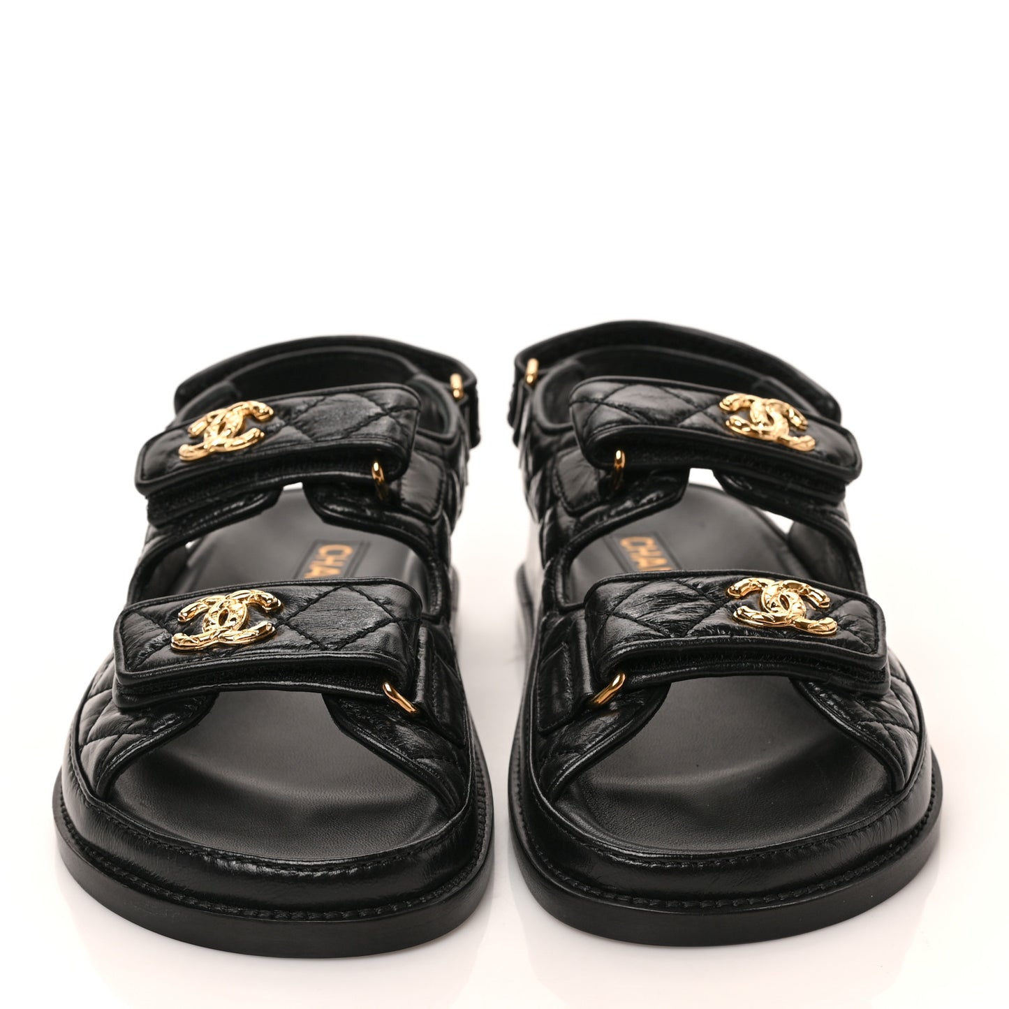 Crumpled Shiny Lambskin Velcro Dad Sandals 36 Black