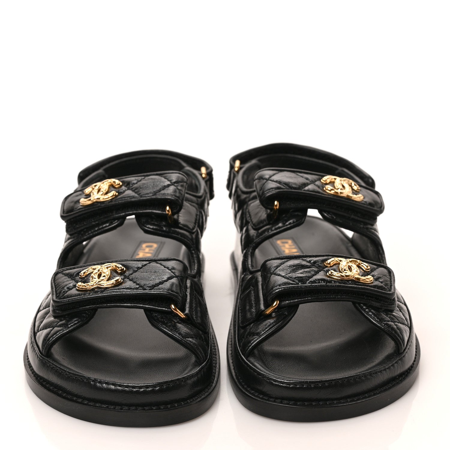 Chanel Crumpled Shiny Lambskin Velcro Dad Sandals 36 Black 2 of 8