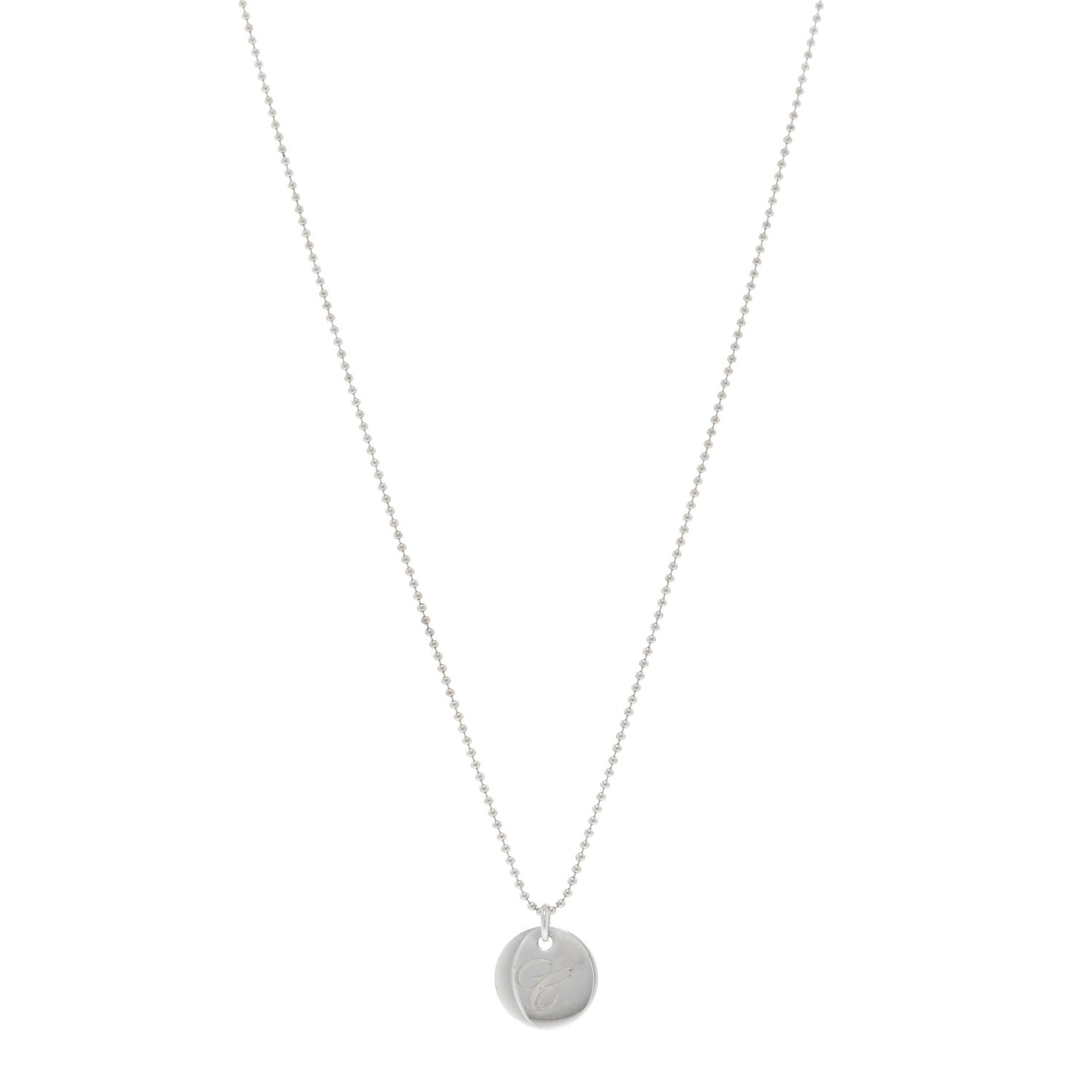 Sterling Silver Letter C Disc Pendant Necklace
