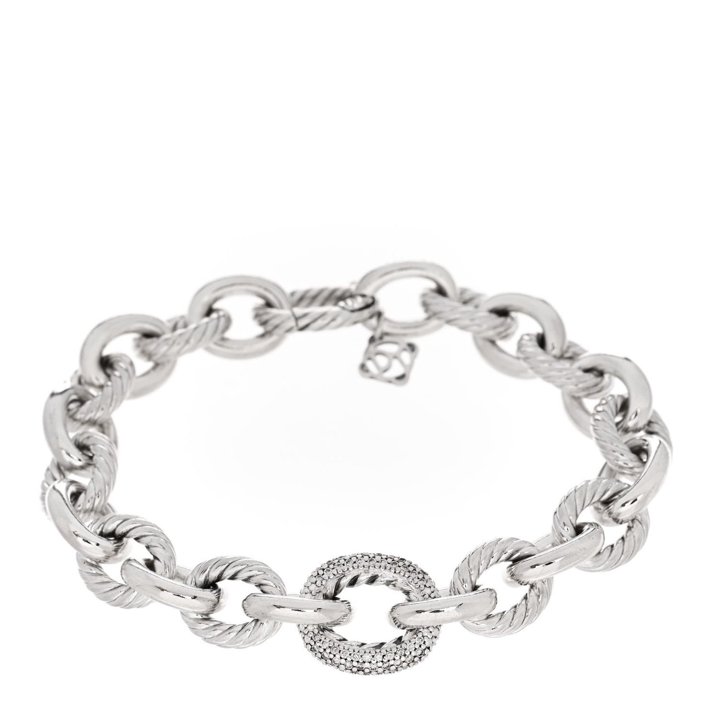 Sterling Silver Diamond 15mm Large Oval Link Bracelet