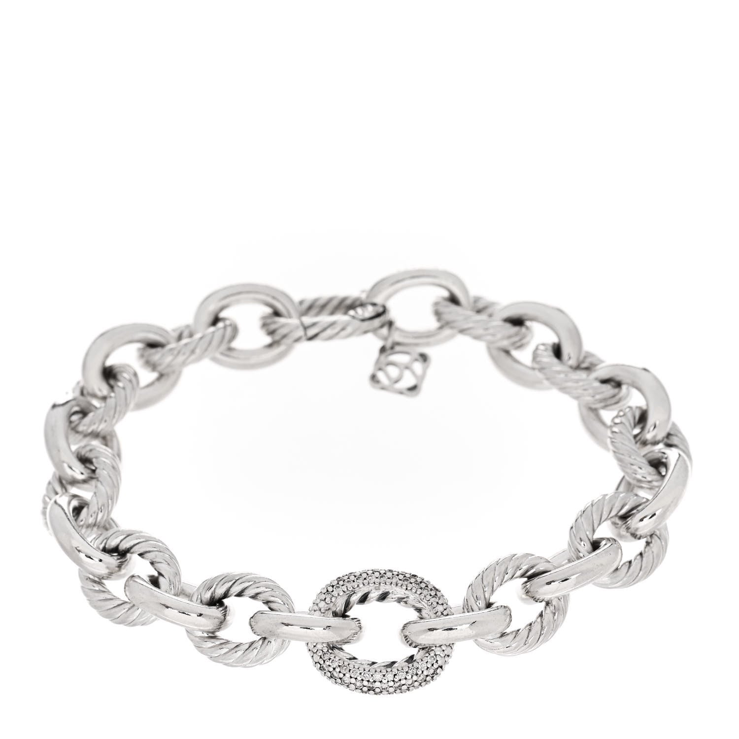 David Yurman Sterling Silver Diamond 15mm Large Oval Link Bracelet 1 of 3