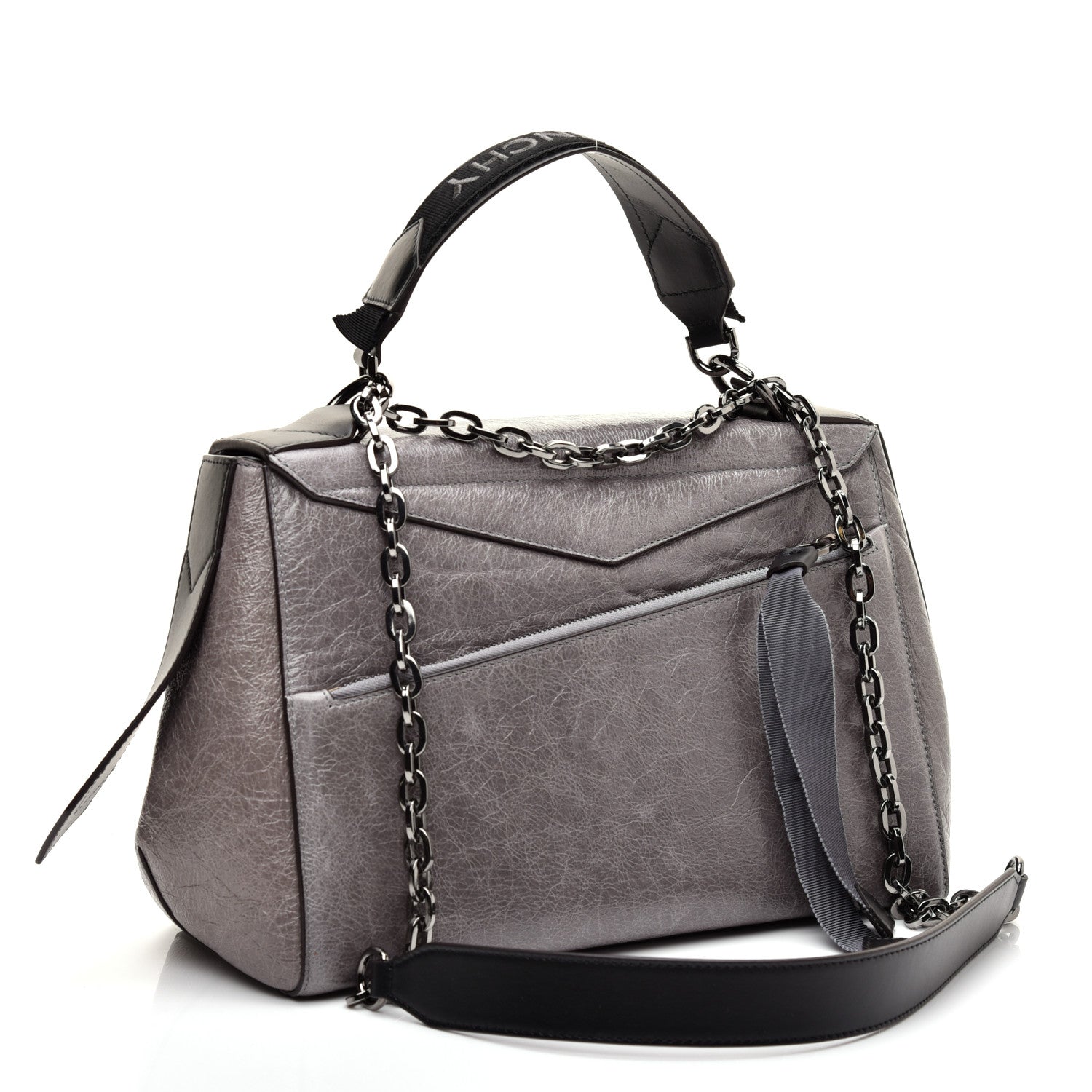 Givenchy Creased Patent Calfskin Medium ID Flap Pearl Grey 3 of 9