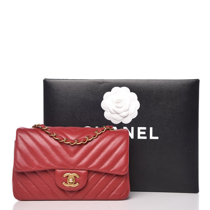 Chanel Lambskin Chevron Quilted Mini Rectangular Flap Red 8 of 8