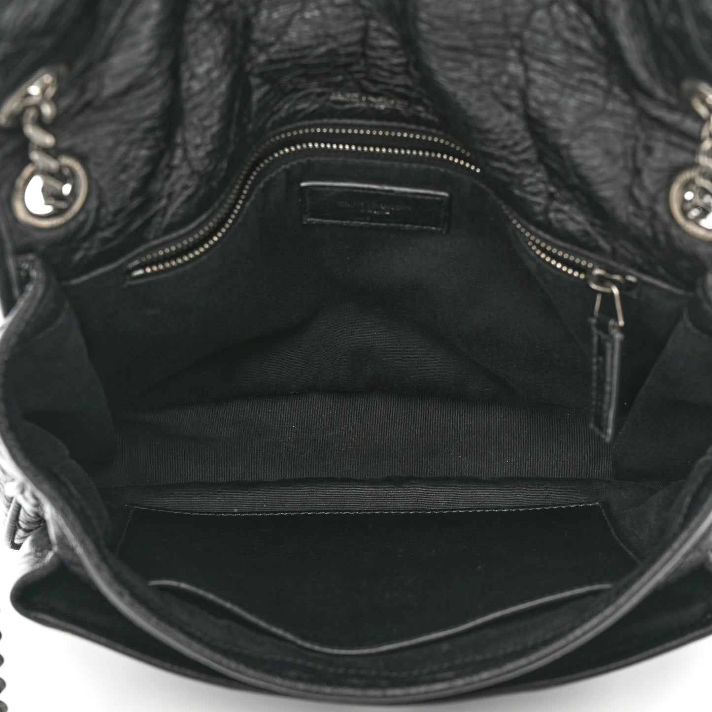 Crinkled Calfskin Matelasse Monogram Large Niki Chain Satchel Black
