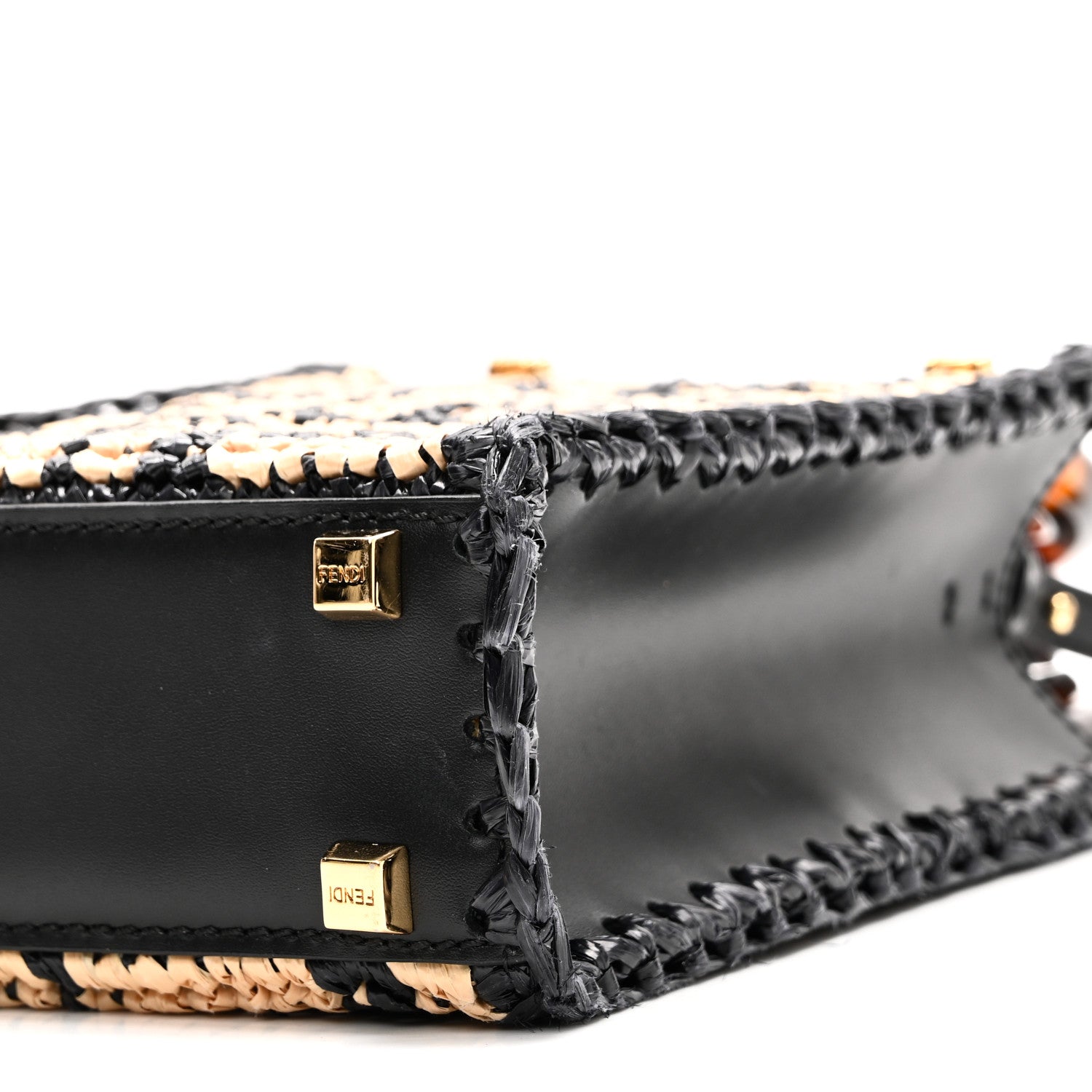 Fendi Raffia Plexiglass Crochet Mini Sunshine Shopper Tote Black