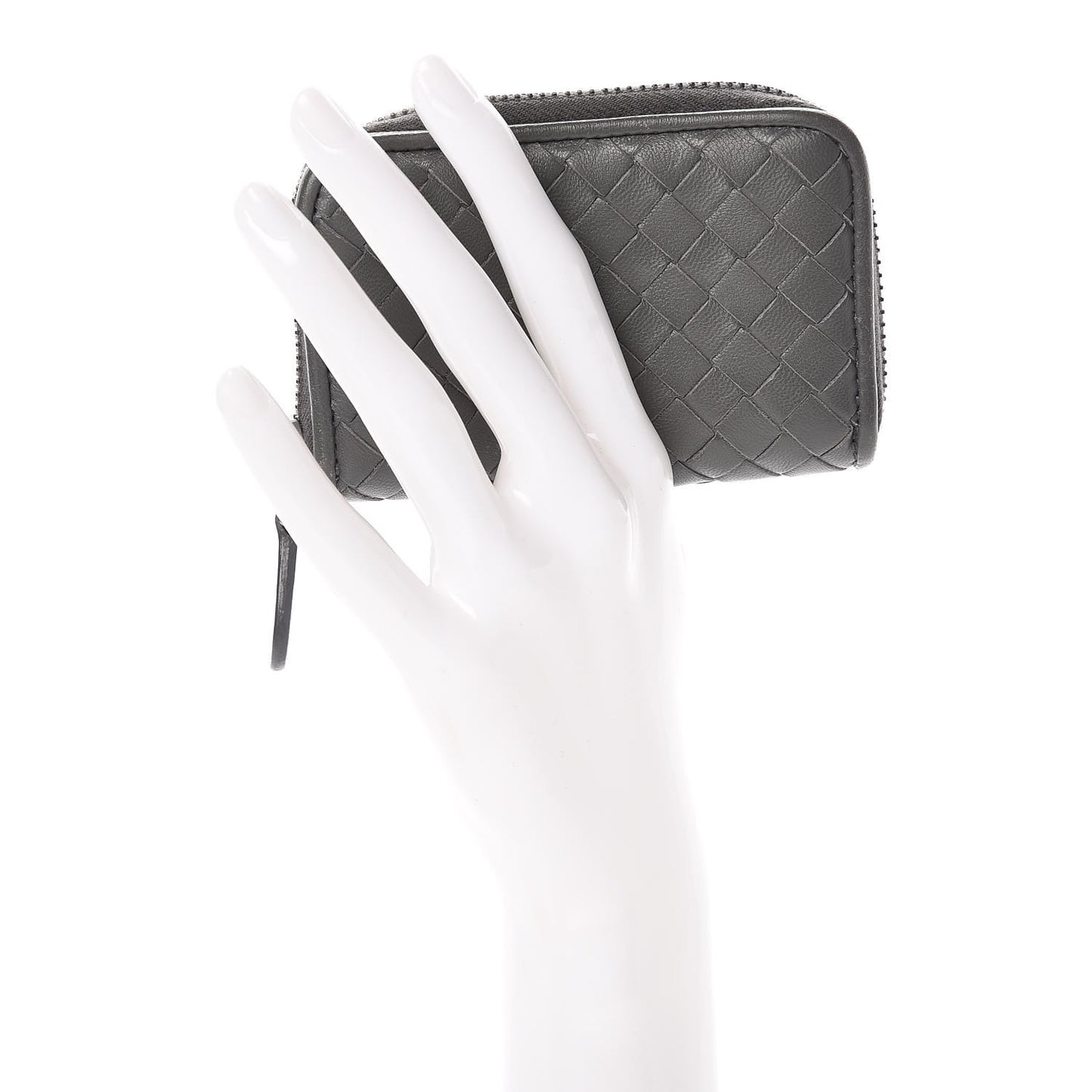 Nappa Intrecciato Zip Around Coin Purse Light Grey