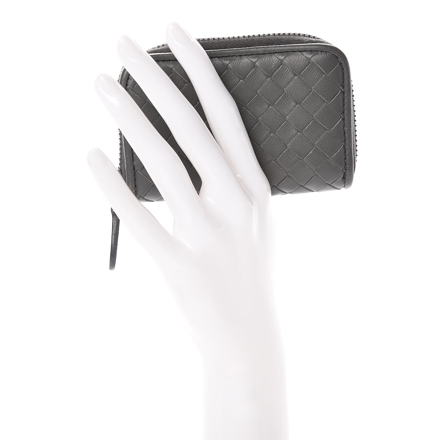 Bottega Veneta Nappa Intrecciato Zip Around Coin Purse Light Grey 2 of 15