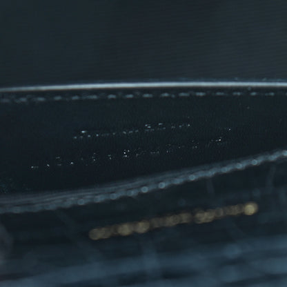 Saint Laurent Calfskin Crocodile Embossed Small Classic Monogram Kate Tassel Satchel Black 6 of 10