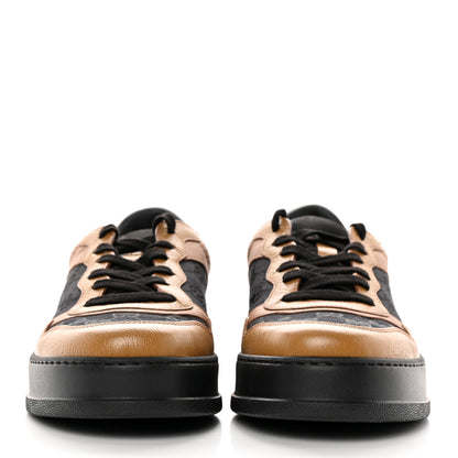 Gucci Textured Dollar Calfskin Monogram Perforated Mens Interlocking G 55mm Sneakers 9 Khaki Beige Black 2 of 11