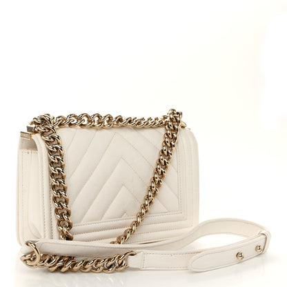 Chanel Caviar Chevron Quilted Small Boy Flap White 3 of 10