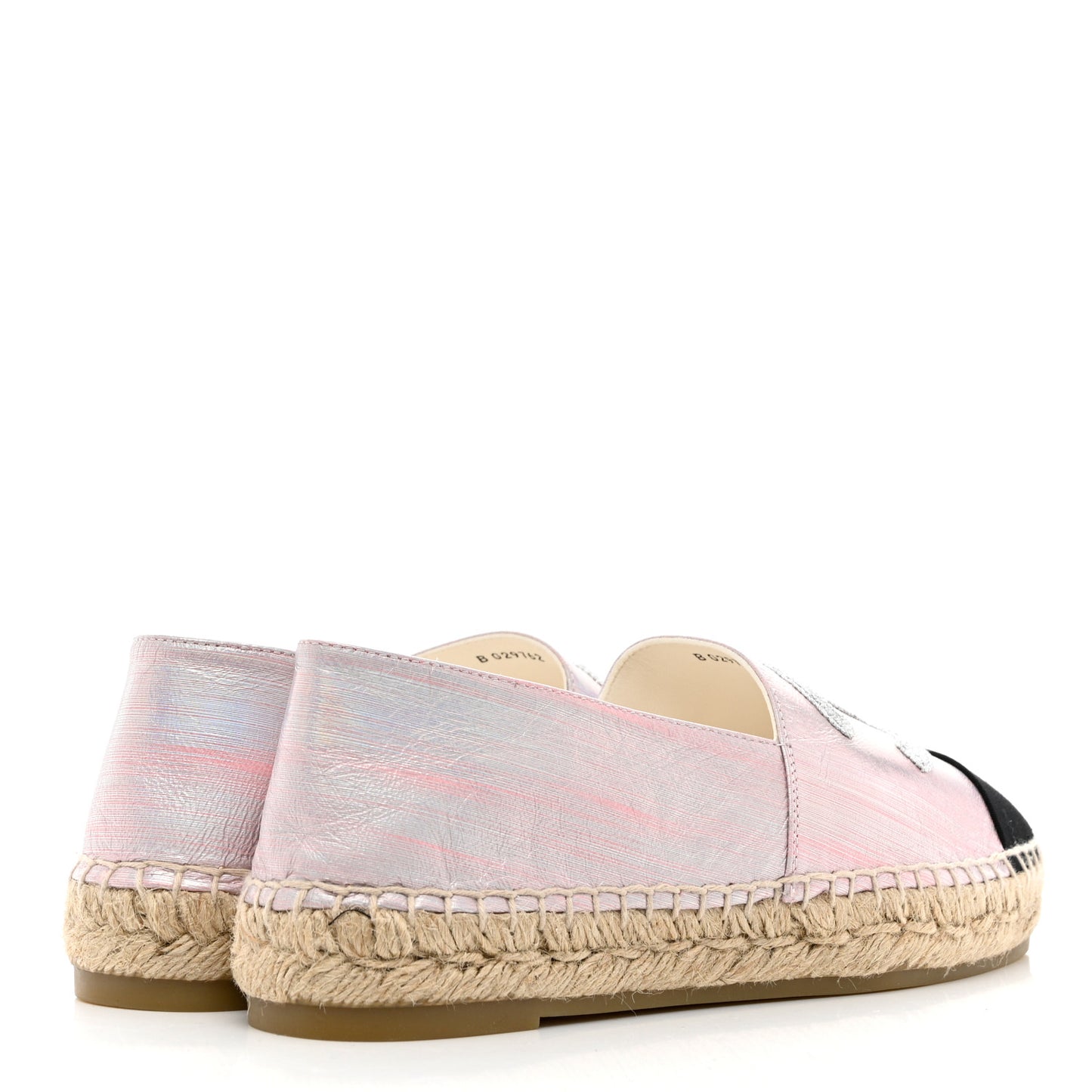 Laminated Lambskin Grosgrain Embroidered CC Espadrilles 40 Pink Silver Black