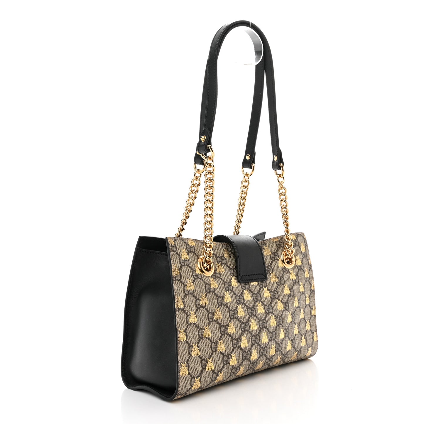 GG Supreme Monogram Bees Small Padlock Tote Beige Oro Black