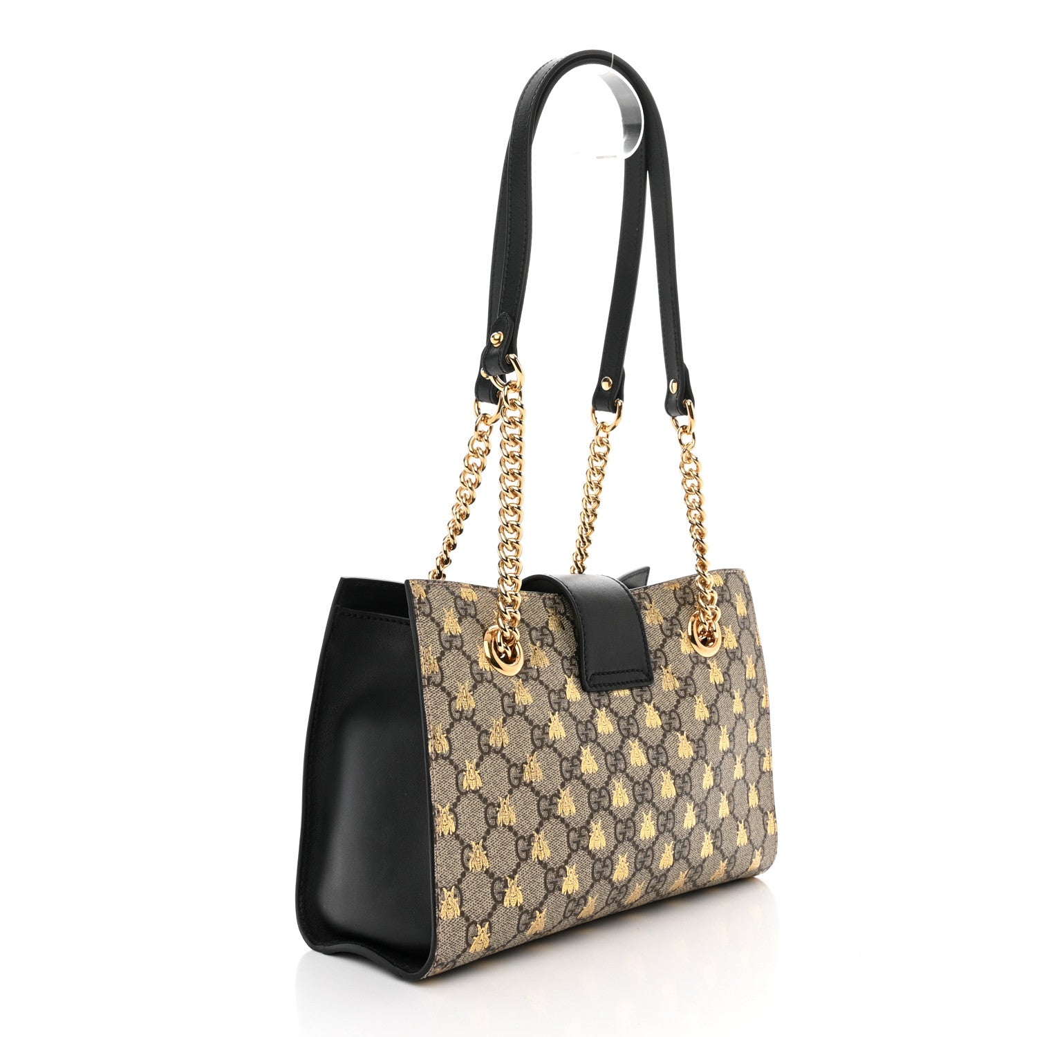 Gucci GG Supreme Monogram Bees Small Padlock Tote Beige Oro Black 3 of 11