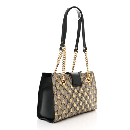 Gucci GG Supreme Monogram Bees Small Padlock Tote Beige Oro Black 3 of 11