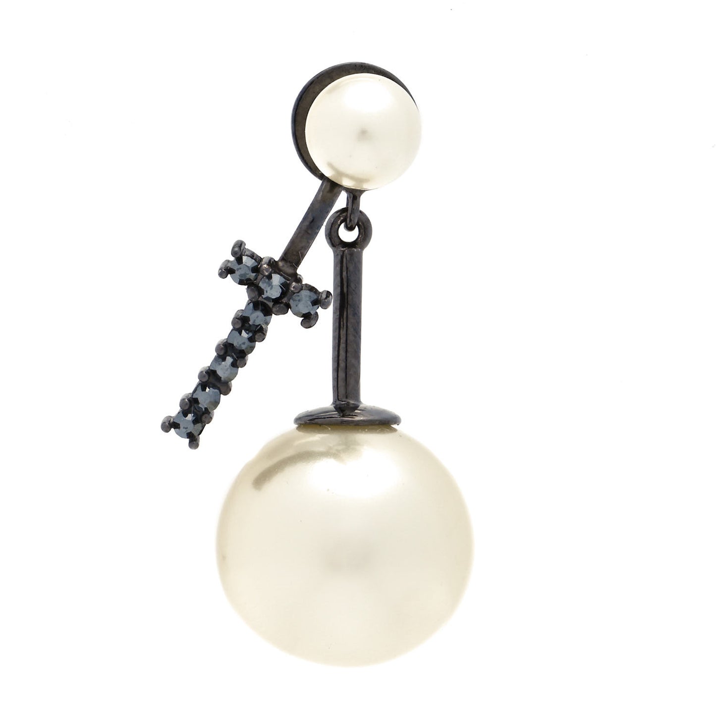 Crystal Pearl My ABCDior T Tribale Earring Black Silver