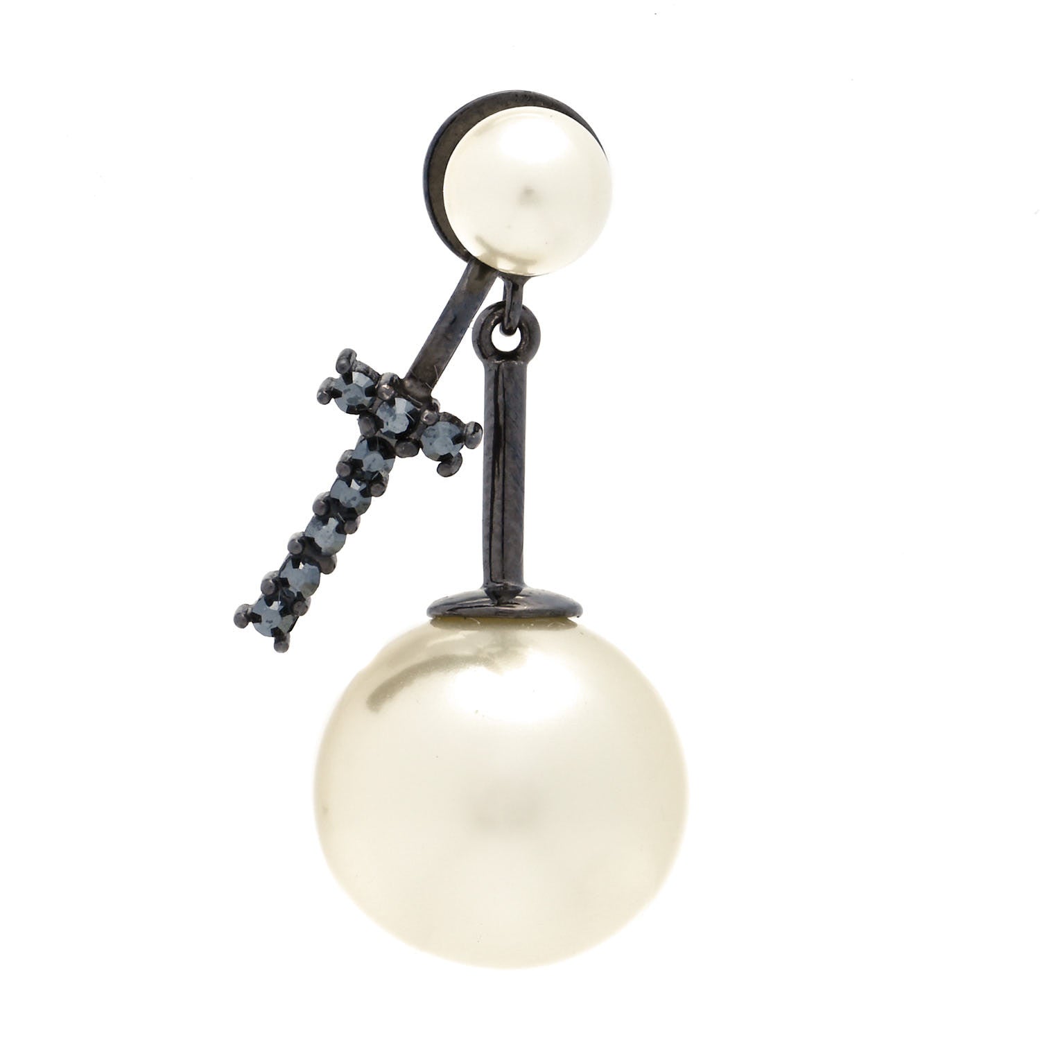 Christian Dior Crystal Pearl My ABCDior T Tribale Earring Black Silver 1 of 4