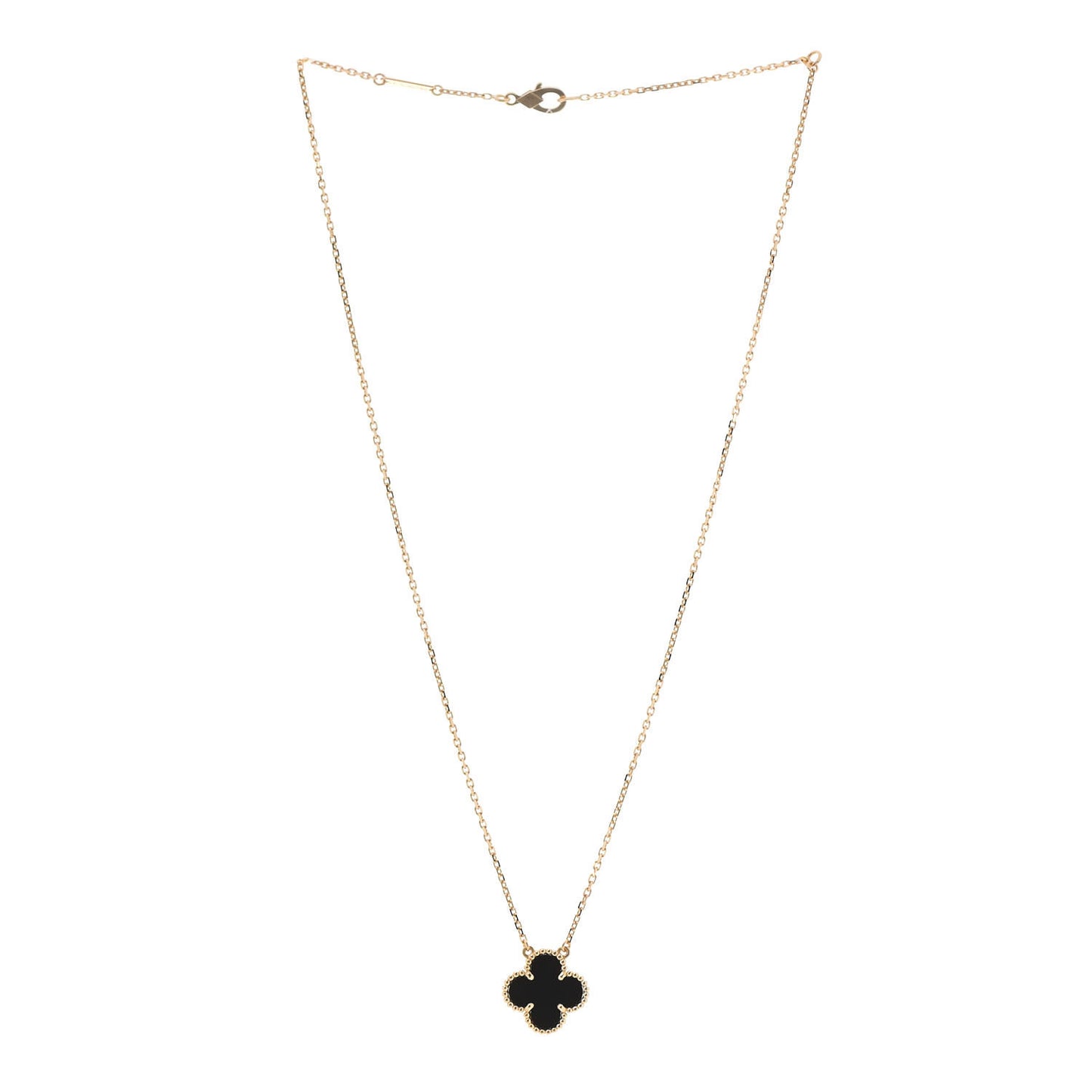 18K Yellow Gold Black Onyx Vintage Alhambra Pendant Necklace
