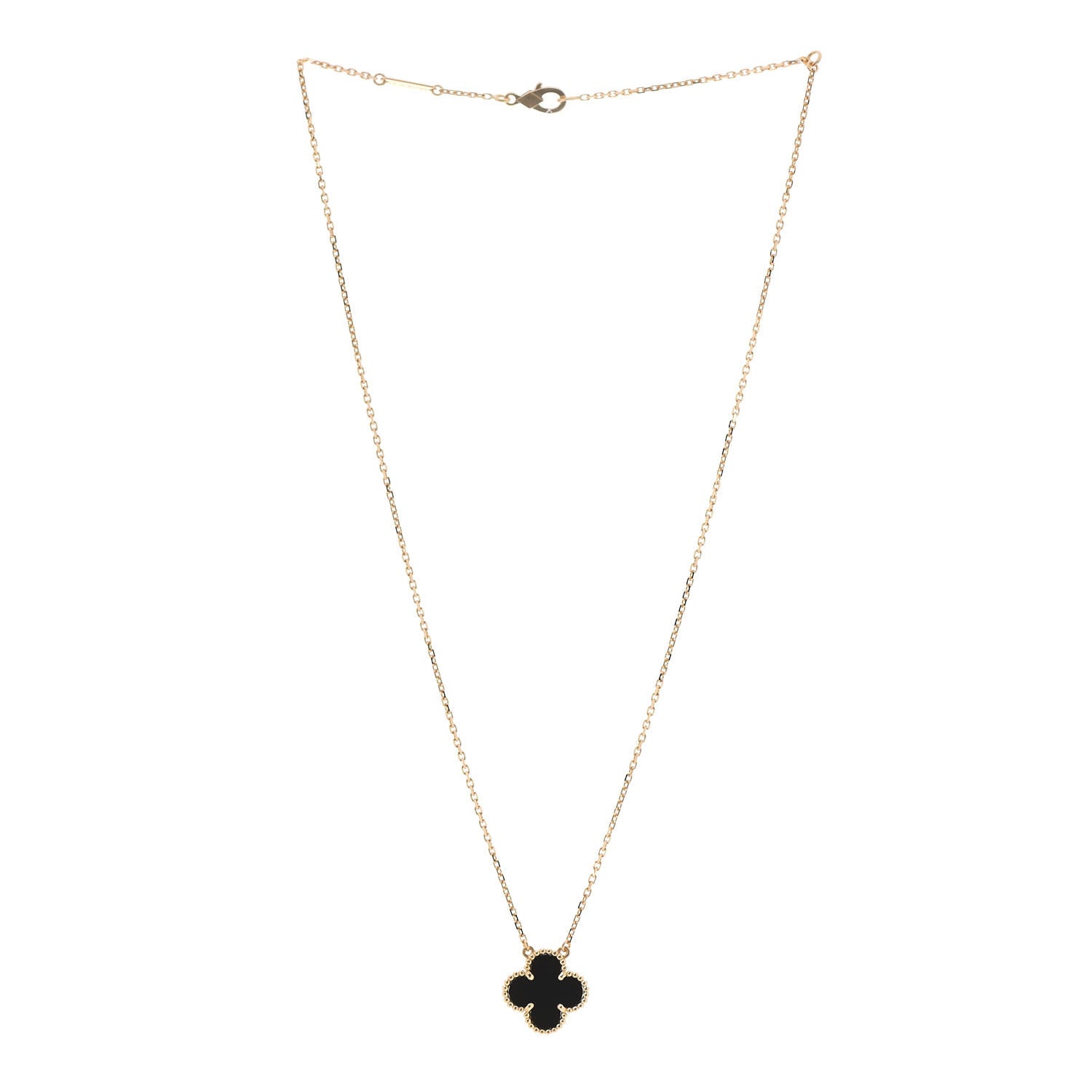 Van Cleef & Arpels 18K Yellow Gold Black Onyx Vintage Alhambra Pendant Necklace 3 of 7