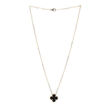 Van Cleef & Arpels 18K Yellow Gold Black Onyx Vintage Alhambra Pendant Necklace 3 of 7