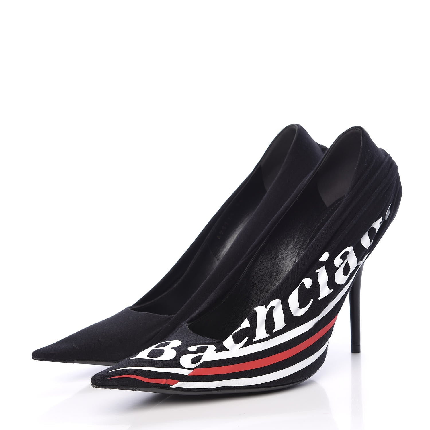 Balenciaga Jersey Crepe Political Campaign Logo Knife 115 Pointed Pumps 39 Black White Rouge 3 of 9
