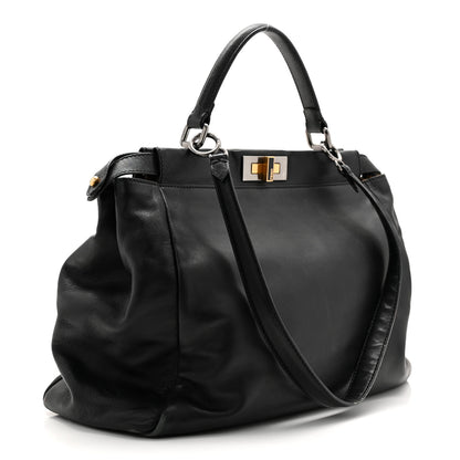 Fendi Calfskin Calf Hair Leopard Print Large Peekaboo Iconic Satchel Black 3 of 13