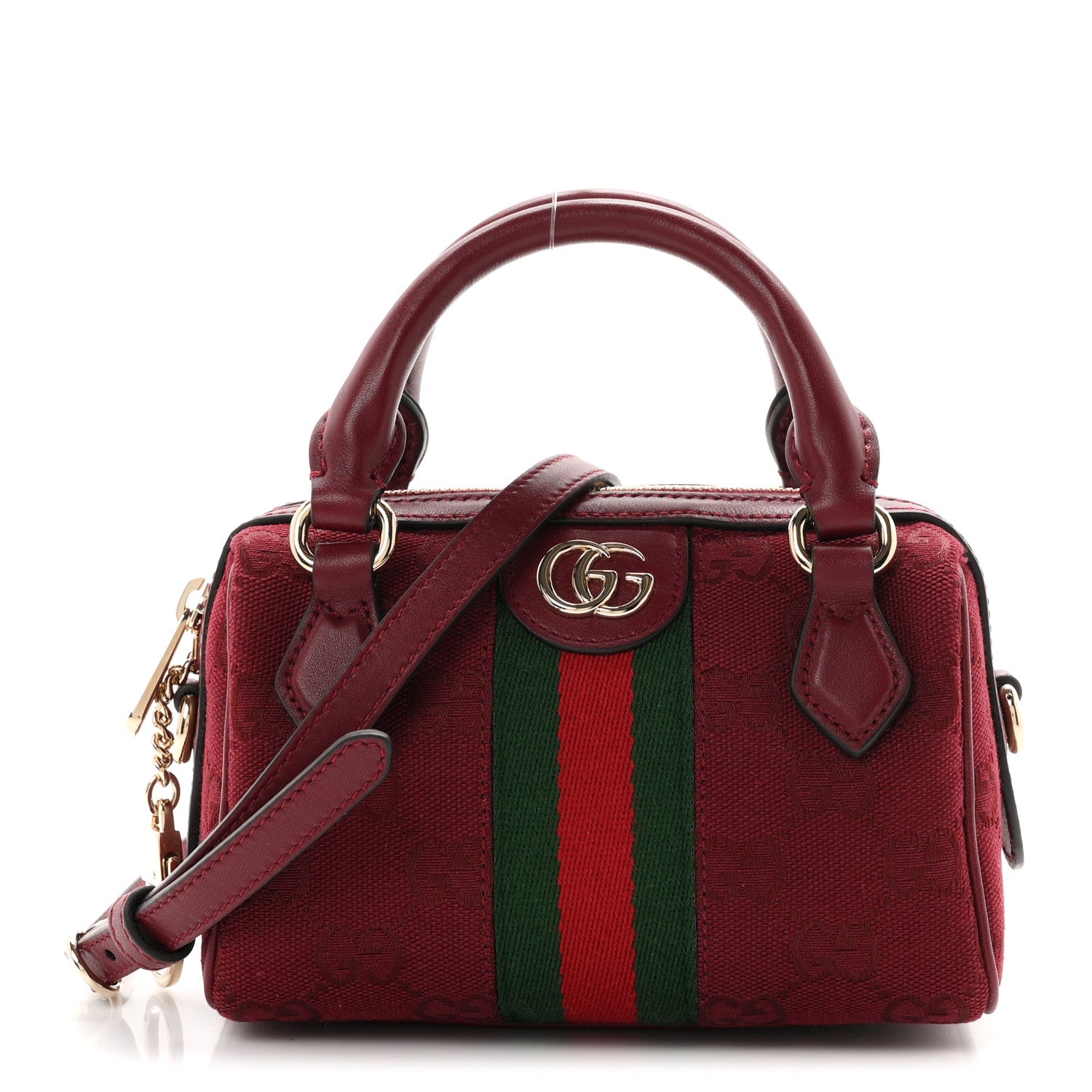 Gucci GG Supreme Monogram Textured Dollar Calfskin Web Super Mini Ophidia Top Handle Bowler Bag Rosso Ancora 1 of 10