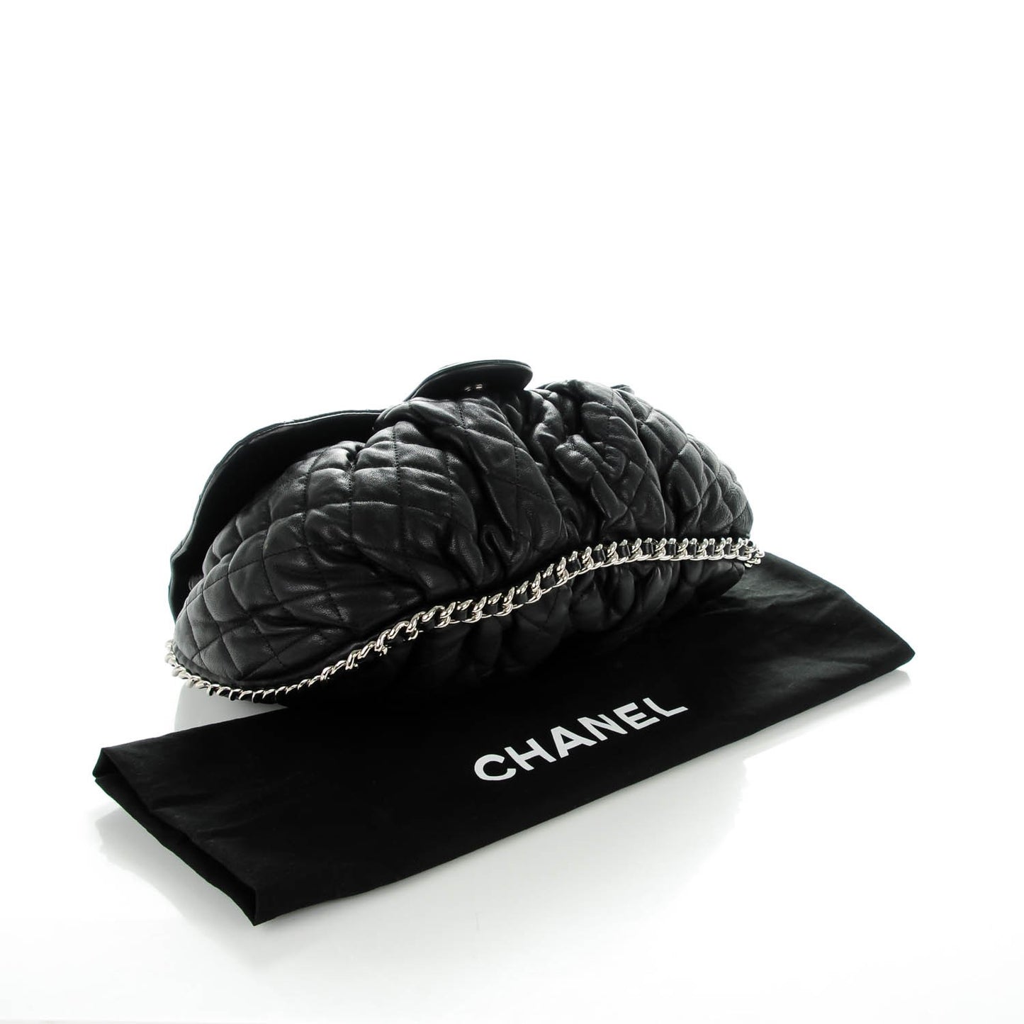 Washed Lambskin Quilted Large Chain Around Messenger Black