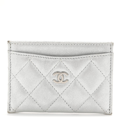 Chanel Metallic Lambskin Quilted CC Card Holder Silver 1 of 10