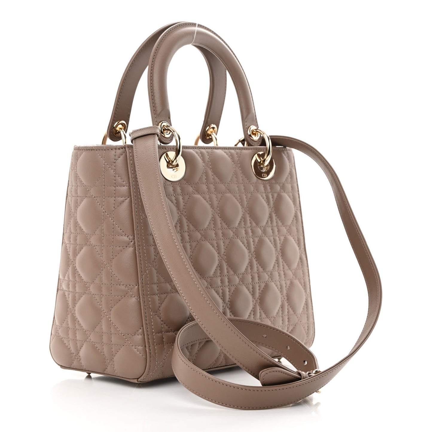 CHRISTIAN DIOR Lambskin Cannage Medium Lady Dior Warm Taupe