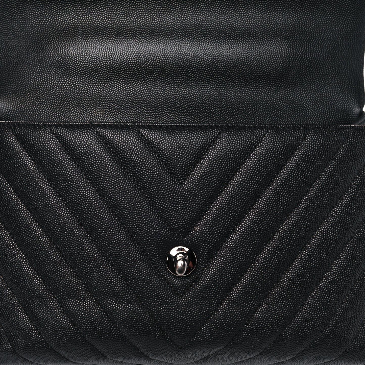 Caviar Chevron Quilted Small Coco Handle Flap Black