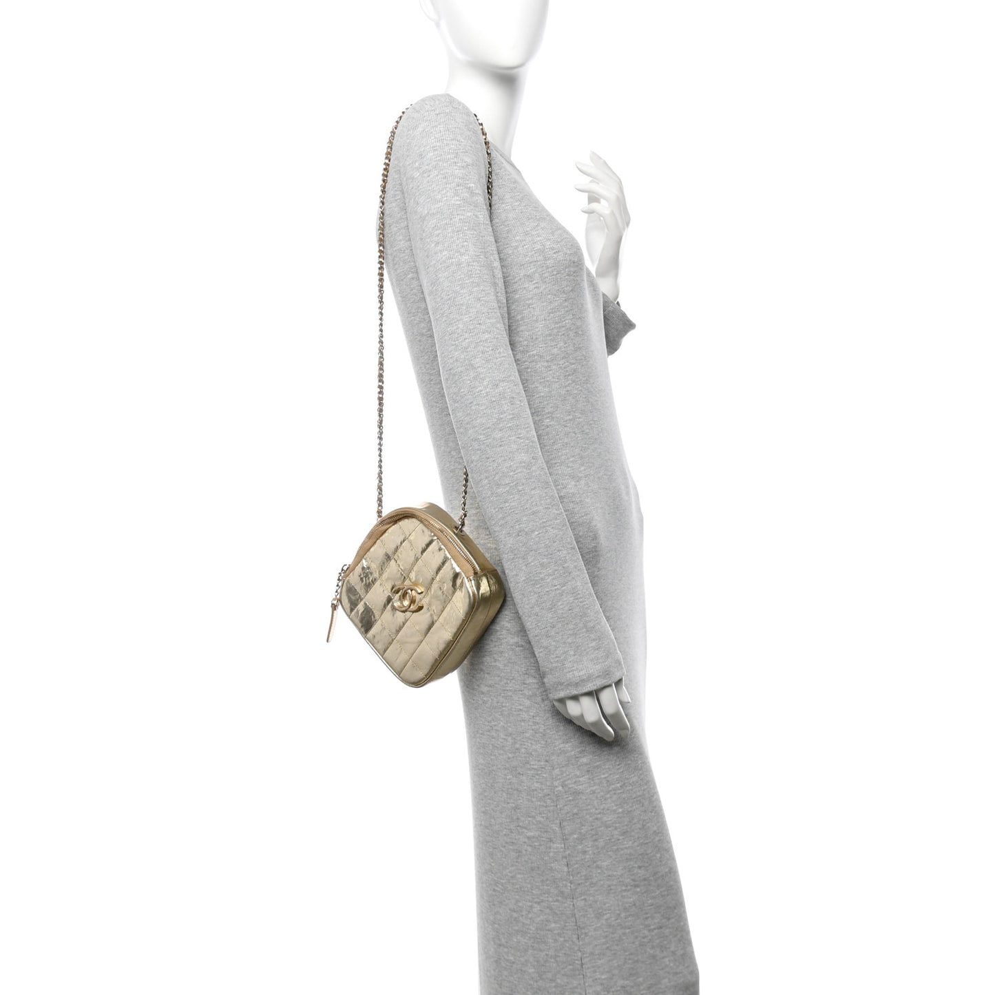 Hammered Metallic Calfskin Quilted Diamond Bag Gold
